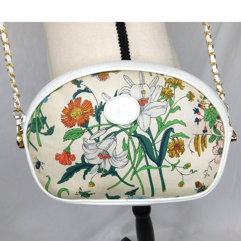 Rare Vintage GUCCI FLORA GARDEN Leather Trim Crossbody Bag